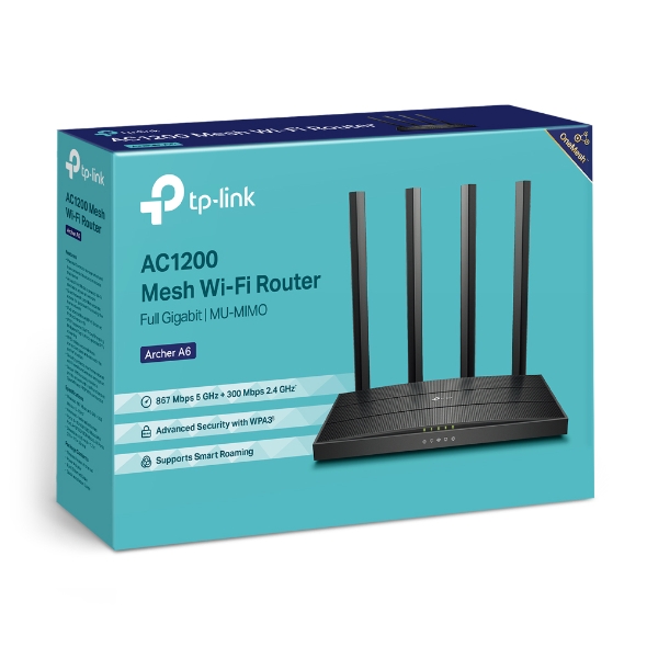 Archer A6 TP-Link Archer A6 AC1200 Wireless MU-MIMO Gigabit Router (OneMesh) Dual-Band Wi-Fi – 867 Mbps at 5 GHz and 300 Mbps at 2.4 GHz band