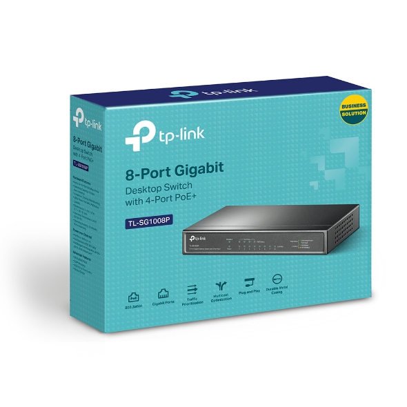 TL-SG1008P TP-Link TL-SG1008P 8-Port Gigabit Desktop Unmanaged Switch with 4-Port PoE 53W IEEE 802.3af, Fanless