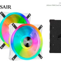 Corsair CO-9050106-WW  QL140 RGB White Dual Fan Kit with Lighting Node Core, ICUE, 140mm RGB LED PWM Fan 26dBA, 50.2 CFM, 2 Fan Pack