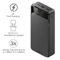 Cygnett ChargeUp Boost 4th Gen 20K mAh Power Bank-Black(CY4751PBCHE)Triple Port(Dual USB-A 15W + 1xUSB-C 15W),15cm USB-C Cable,Digital Display,15W Max BFS2025