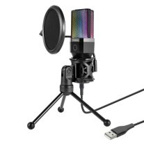 Simplecom UM650 USB Cardioid Condenser Microphone Gaming RGB Lights with Tripod  Pop Filter UM650