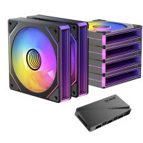 OKINOS IN6ARGBC OKINOS Infinity ARGB PWM Fans 6Pack with ARGB PWM Controller hub. 800-1800RPM 52.44CFM. 29.1 dBA