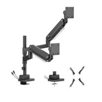 Brateck LDT80-C024UCP  LDT80-C024UCP Matte Black Super Heavy-Duty Pole-Mounted Gas Spring Dual Monitor Arm with USB-A and USB-C Ports For most 24'-57' Monitors